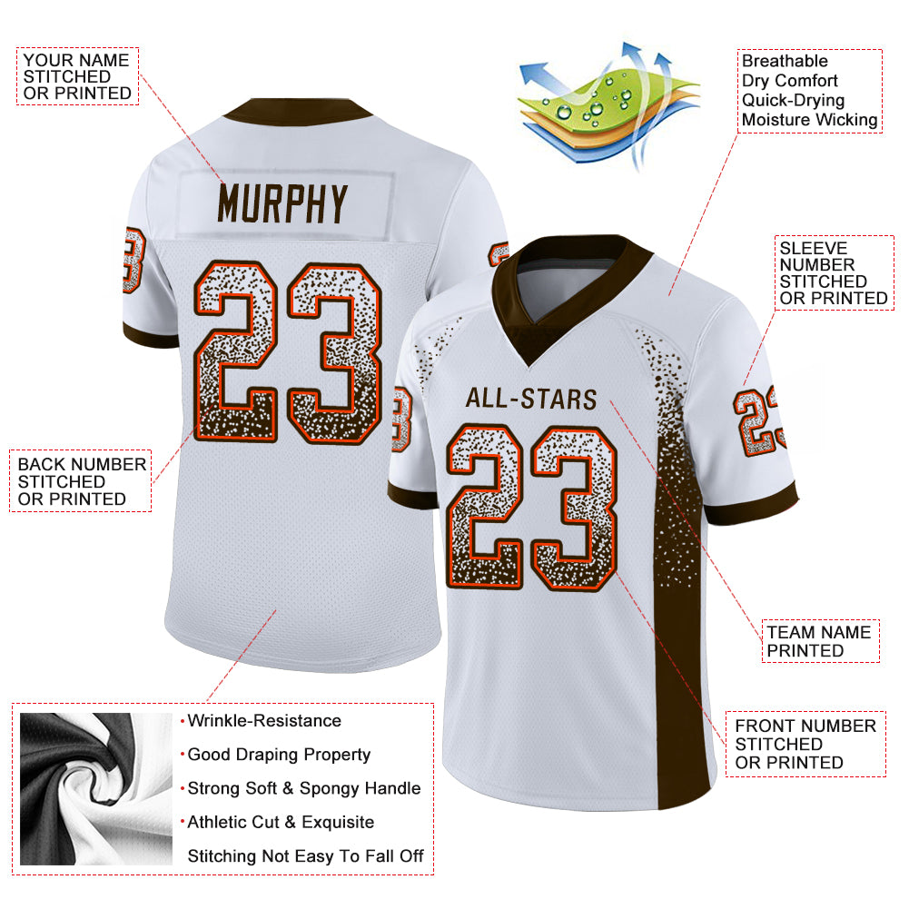 Custom White Brown-Orange Drift Fashion Football Jersey - Image 2