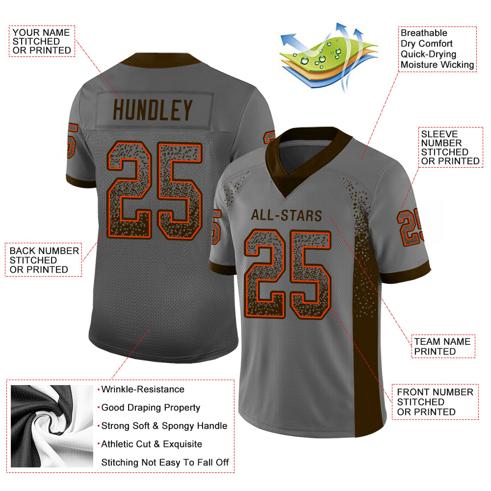 Custom Gray Brown-Orange Drift Fashion Football Jersey - Image 2
