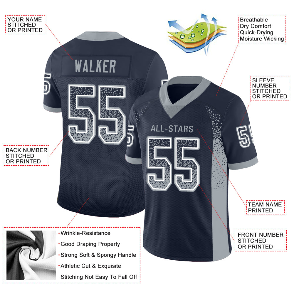 Custom Navy Light Gray-White Drift Fashion Football Jersey - Image 3