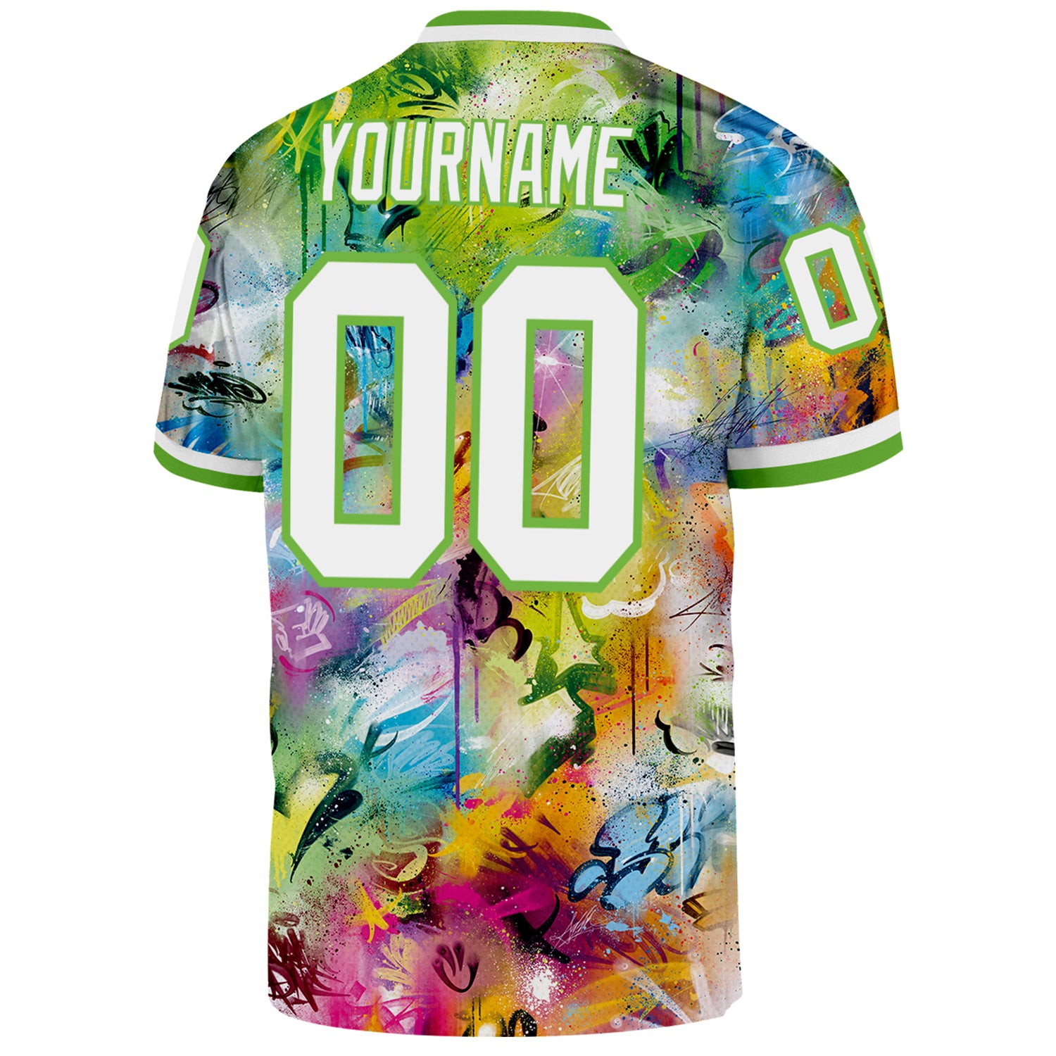 Custom Graffiti Pattern White-Neon Green 3D Authentic Throwback Football Jersey - Image 2