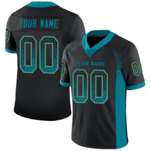 Custom Black Teal-Old Gold Drift Fashion Football Jersey