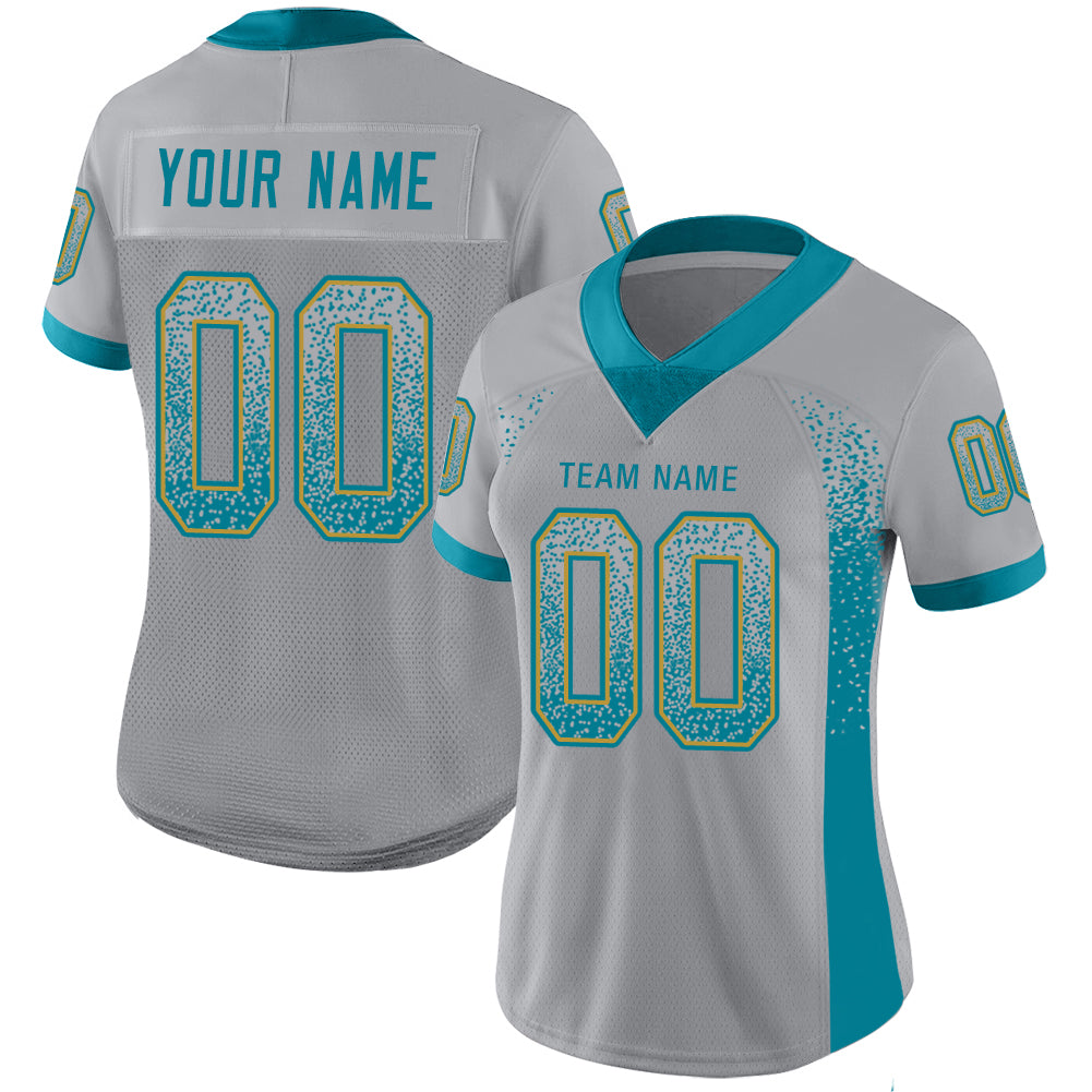 Custom Light Gray Teal-Old Gold Drift Fashion Football Jersey - Image 2