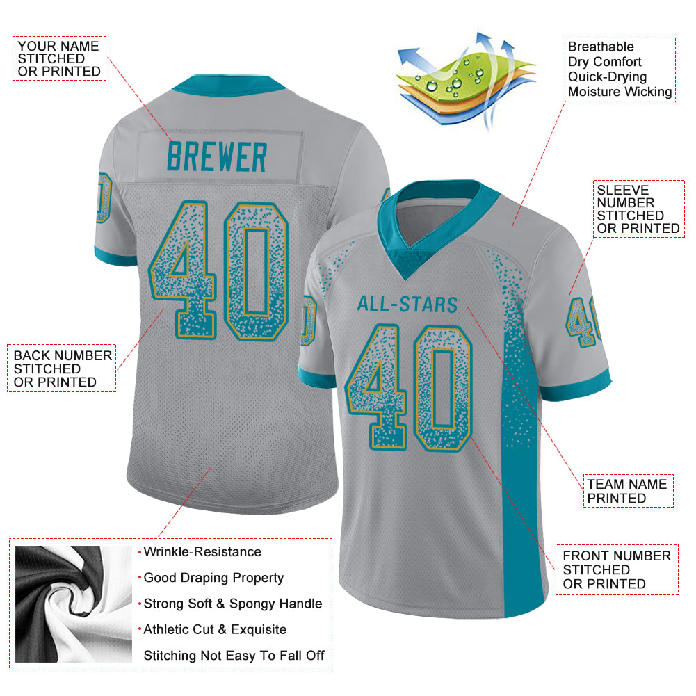 Custom Light Gray Teal-Old Gold Drift Fashion Football Jersey - Image 3