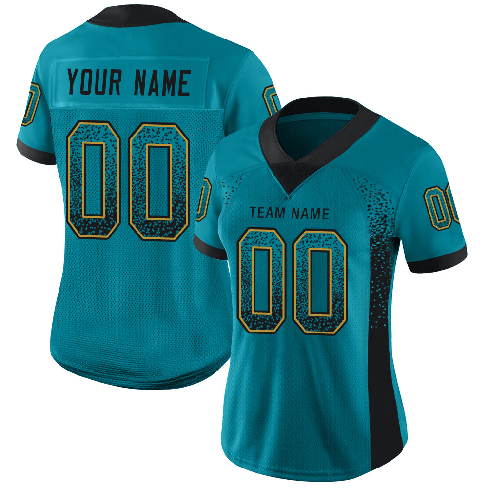 Custom Teal Black-Old Gold Drift Fashion Football Jersey - Image 2