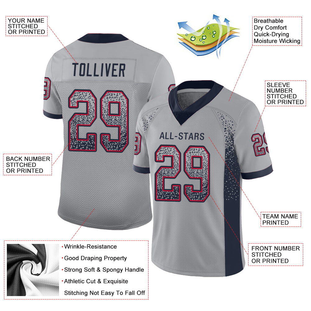 Custom Light Gray Navy-Scarlet Drift Fashion Football Jersey - Image 3
